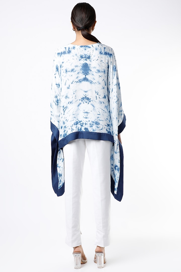 Indigo & White Tie-Dye Printed Short Kimono Top by Alpa & Reena at Pernia's Pop Up Shop