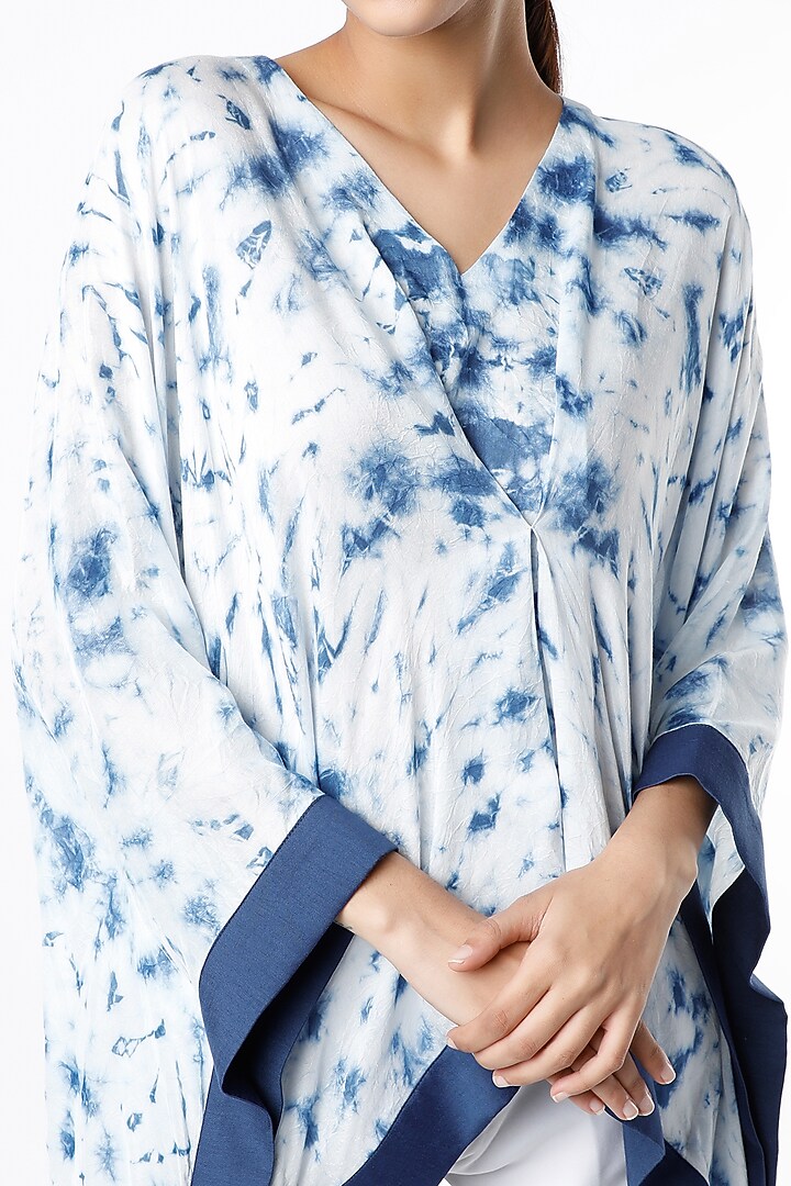 Indigo & White Tie-Dye Printed Short Kimono Top by Alpa & Reena at Pernia's Pop Up Shop