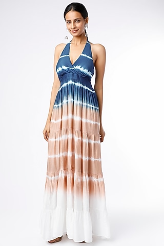 Indigo & Brown Tie-Dye Dress by Alpa & Reena