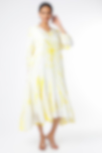 White & Yellow Batik Printed Dress by Alpa & Reena