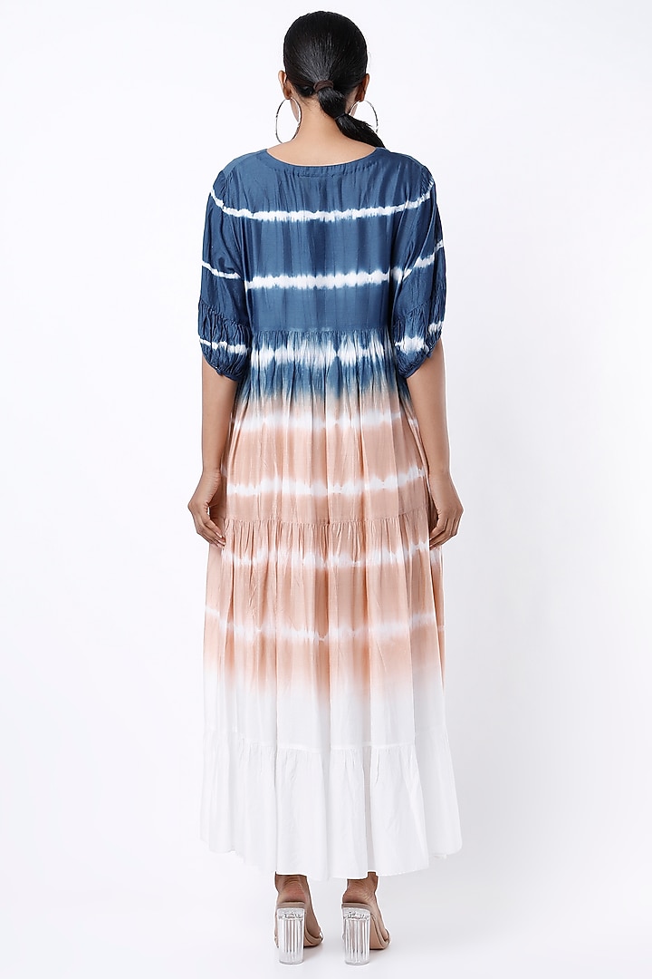 Indigo & Brown Tie-Dye Printed Layered Maxi Summer Dress by Alpa & Reena at Pernia's Pop Up Shop