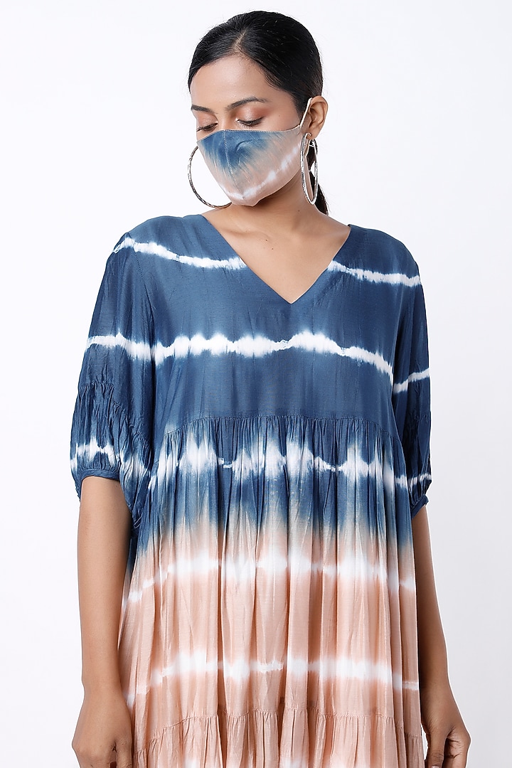 Indigo & Brown Tie-Dye Printed Layered Maxi Summer Dress by Alpa & Reena at Pernia's Pop Up Shop