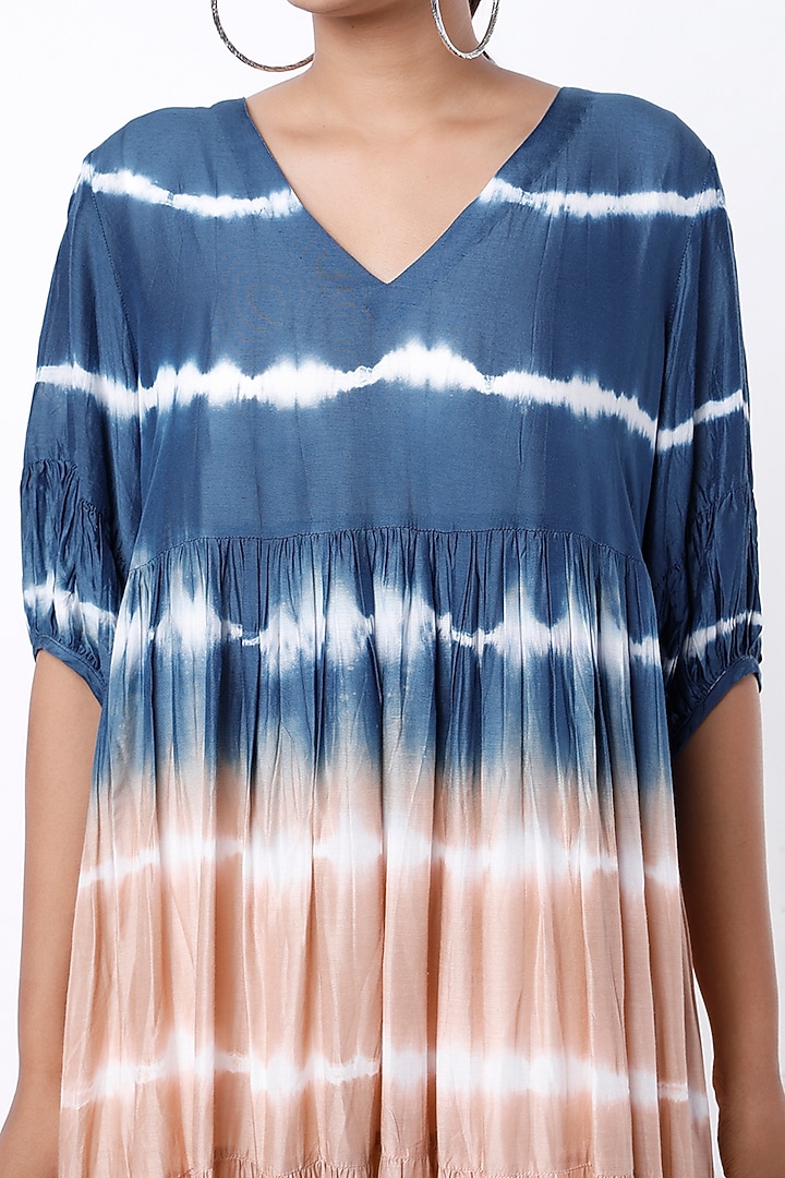 Indigo & Brown Tie-Dye Printed Layered Maxi Summer Dress by Alpa & Reena at Pernia's Pop Up Shop
