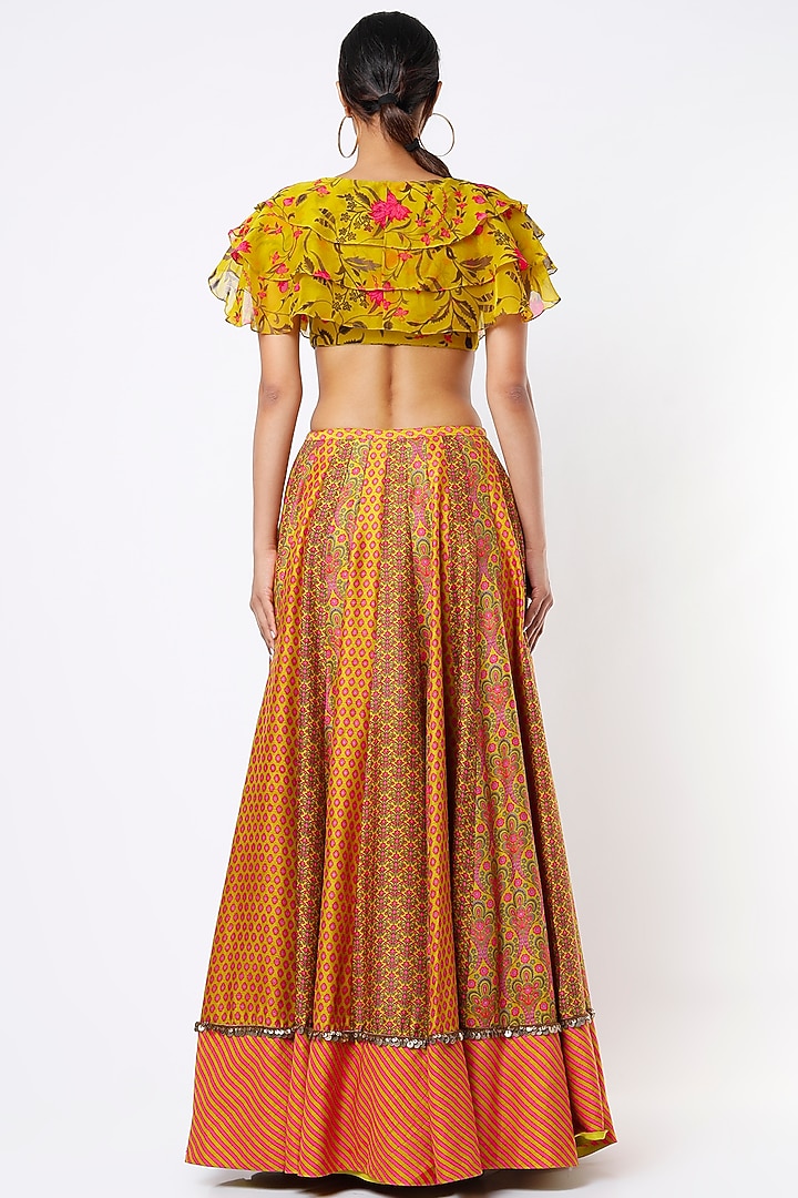 Yellow Floral Printed Wedding Lehenga Set by Alpa & Reena at Pernia's Pop Up Shop