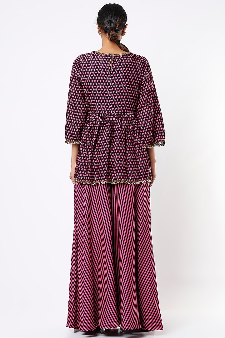 Black & Pink Printed Party Wear Sharara Set by Alpa & Reena at Pernia's Pop Up Shop