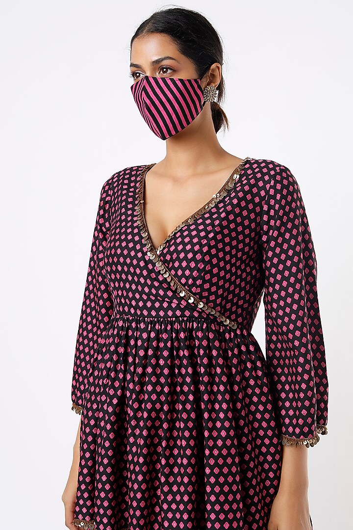Black & Pink Printed Party Wear Sharara Set by Alpa & Reena at Pernia's Pop Up Shop