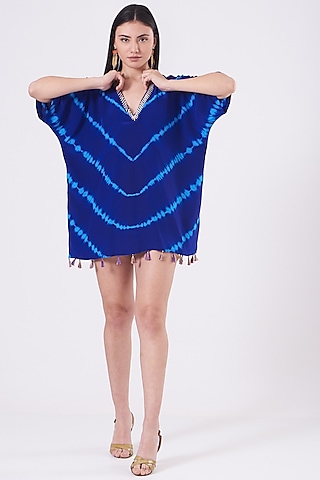 Dark Blue & Aqua Blue Tie-Dyed Tunic by Alpa & Reena