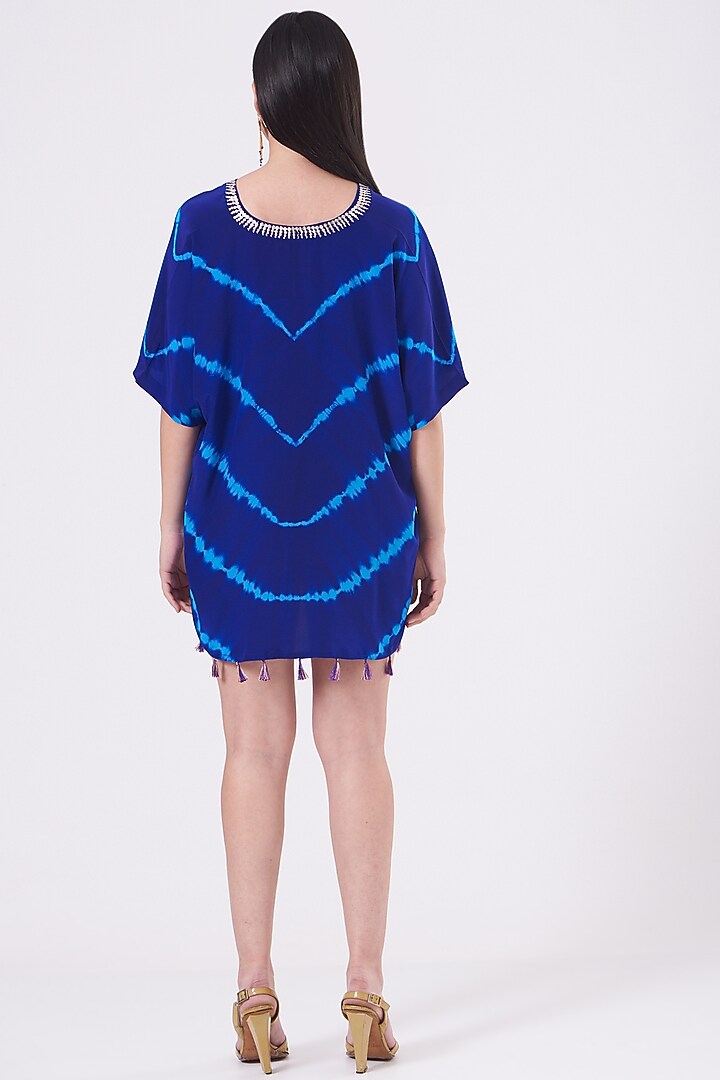 Dark Blue & Aqua Blue Tie-Dyed Tunic by Alpa & Reena at Pernia's Pop Up Shop