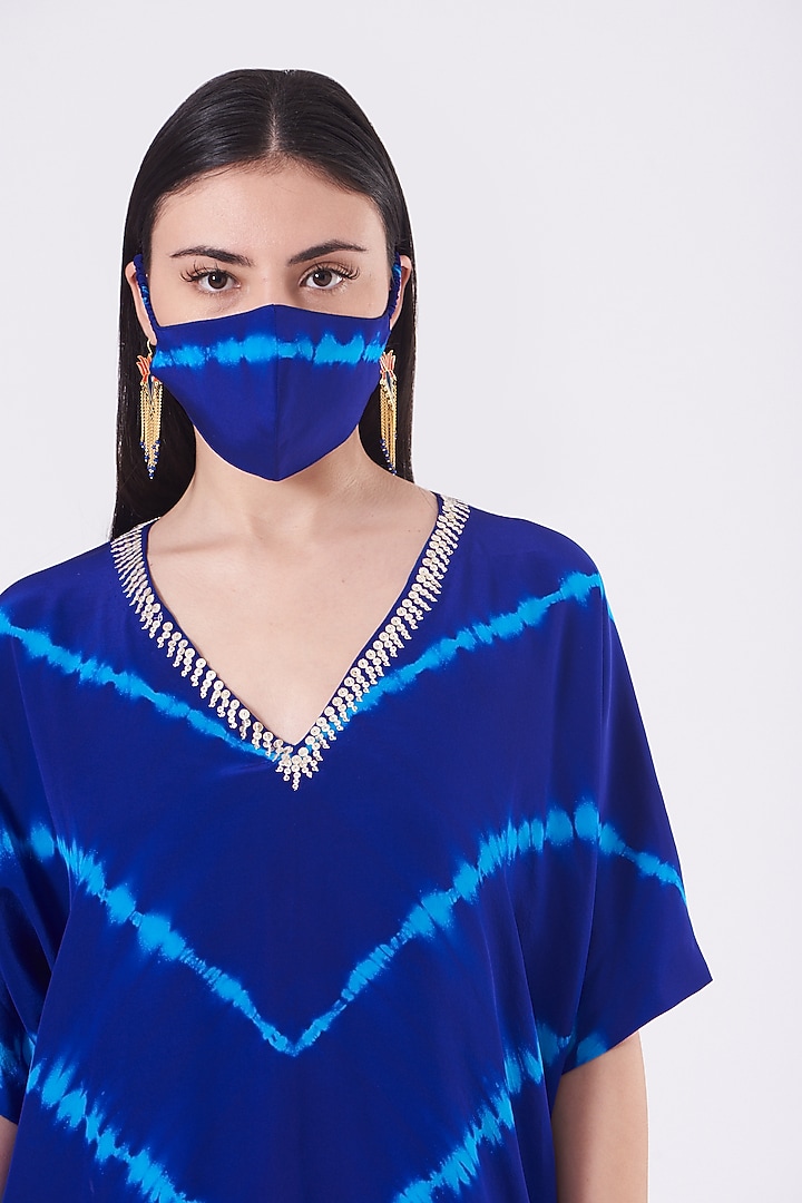 Dark Blue & Aqua Blue Tie-Dyed Tunic by Alpa & Reena at Pernia's Pop Up Shop