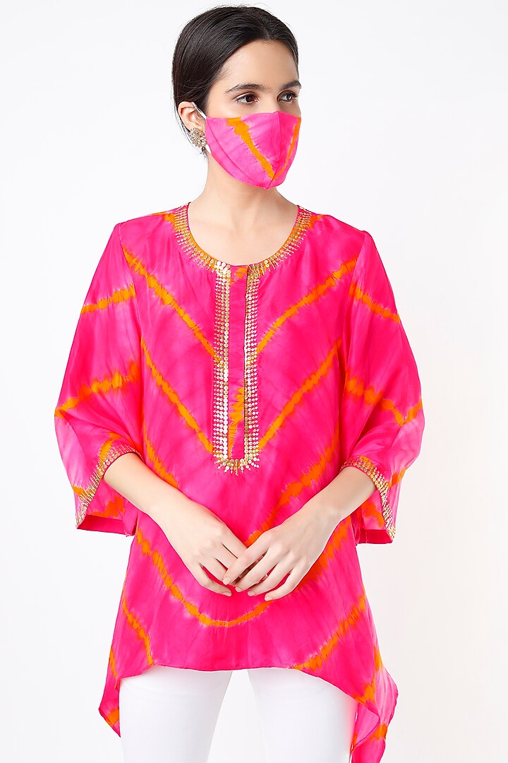 Pink Tie-Dye Asymmetrical Tunic by Alpa & Reena at Pernia's Pop Up Shop