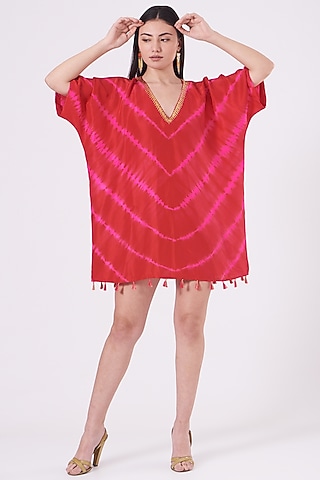 Fiery Red & Fuchsia Tie-Dyed Tunic by Alpa & Reena