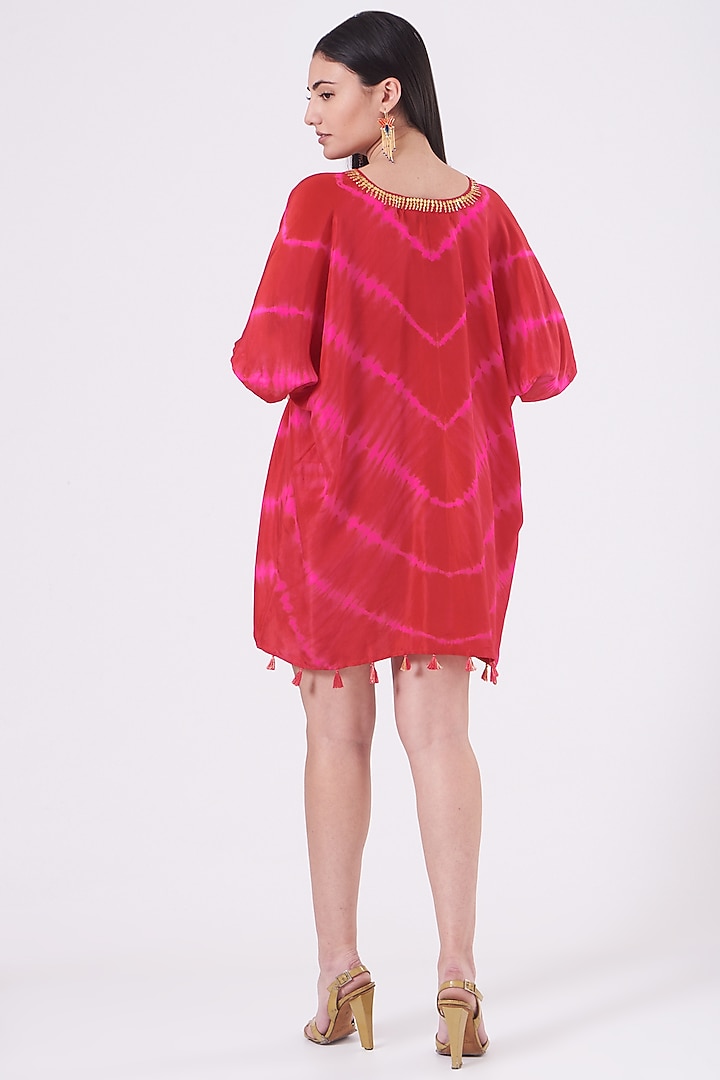 Fiery Red & Fuchsia Tie-Dyed Tunic by Alpa & Reena at Pernia's Pop Up Shop