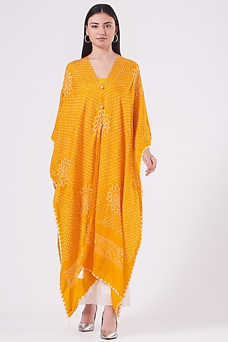 Spectrum Yellow Printed Cape With Tube Top by Alpa & Reena