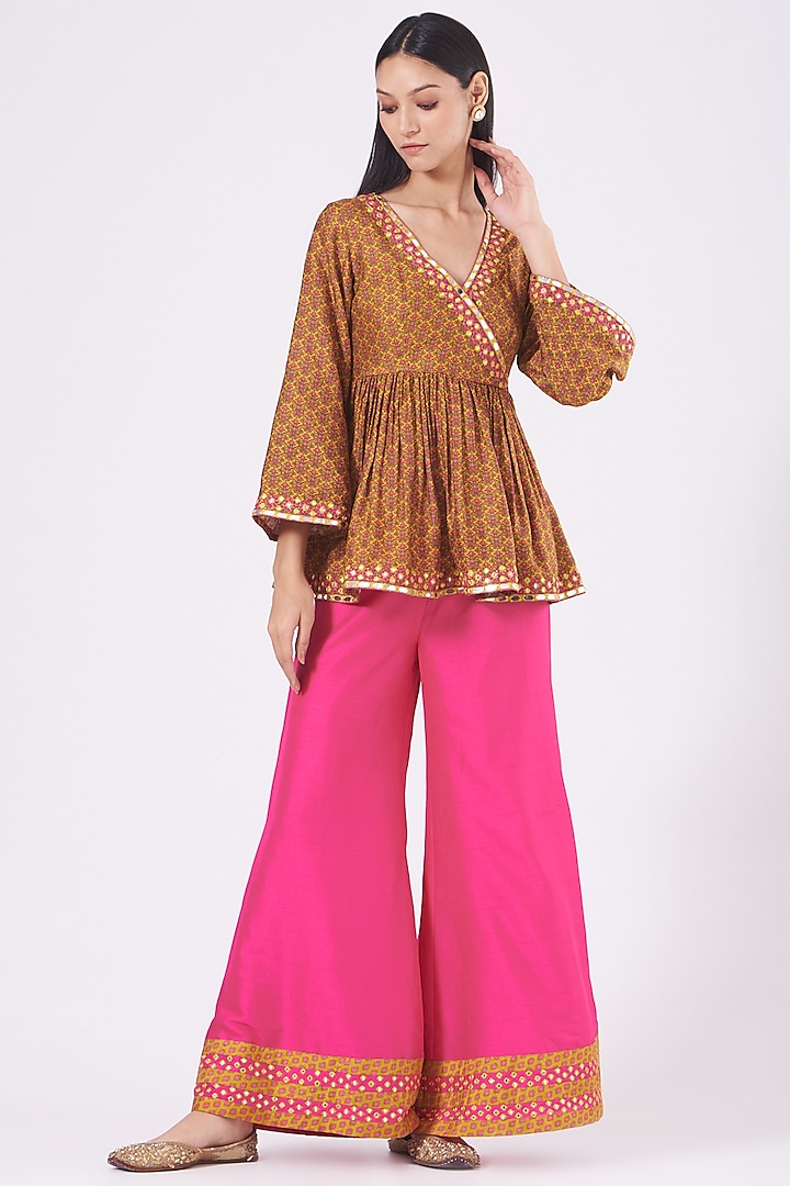 Fuchsia Embroidered Palazzo Pant Set by Alpa & Reena