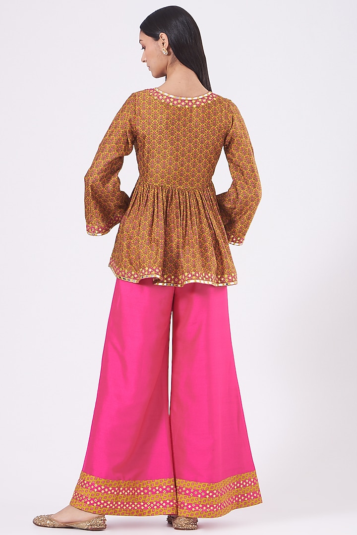 Fuchsia Embroidered Palazzo Pant Set by Alpa & Reena at Pernia's Pop Up Shop