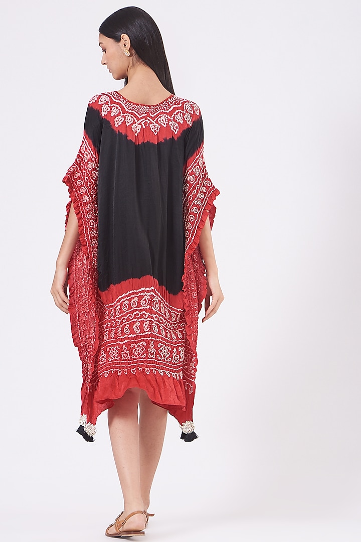 Cadmium Red & Black Printed Kaftan by Alpa & Reena at Pernia's Pop Up Shop