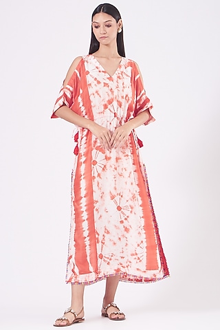 White & Orange Tie-Dyed Kaftan by Alpa & Reena