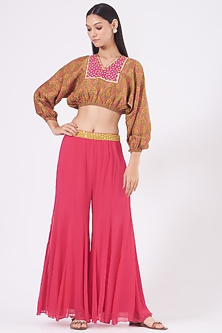 Fuchsia Silk Sharara Set by Alpa & Reena