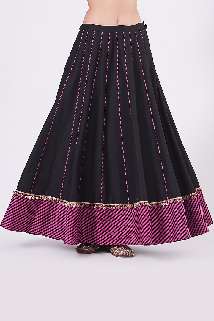 Black & Magenta Silk Skirt Set by Alpa & Reena at Pernia's Pop Up Shop