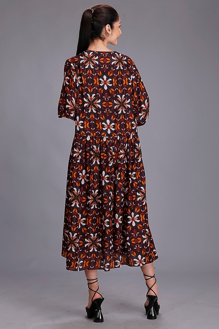 Maroon Digital Printed Midi Summer Dress by Alpona Designs at Pernia's Pop Up Shop