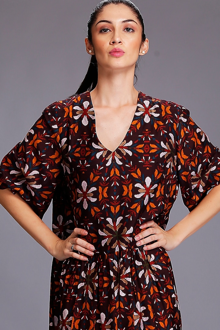 Maroon Digital Printed Midi Summer Dress by Alpona Designs at Pernia's Pop Up Shop