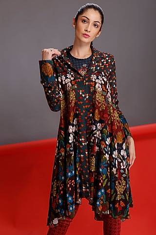 Brown Printed & Embroidered Shirt by Alpona Designs