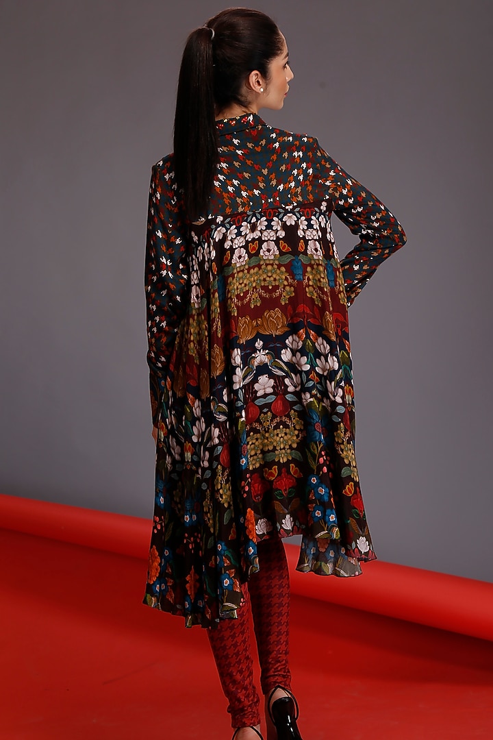 Brown Printed & Embroidered Shirt by Alpona Designs at Pernia's Pop Up Shop