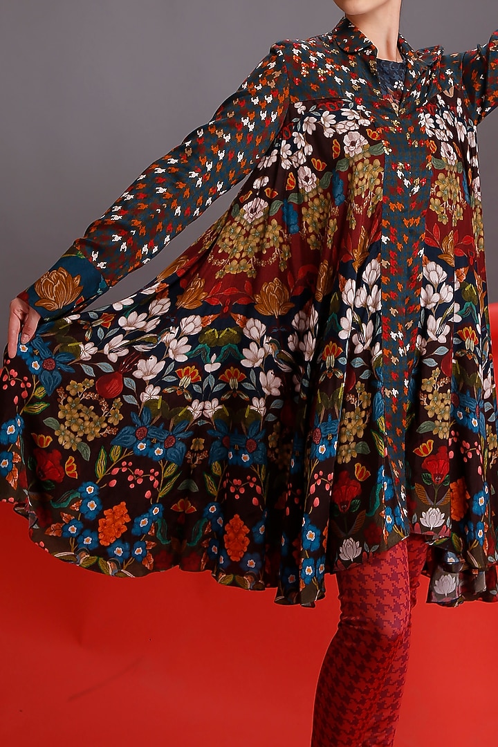 Brown Printed & Embroidered Shirt by Alpona Designs at Pernia's Pop Up Shop