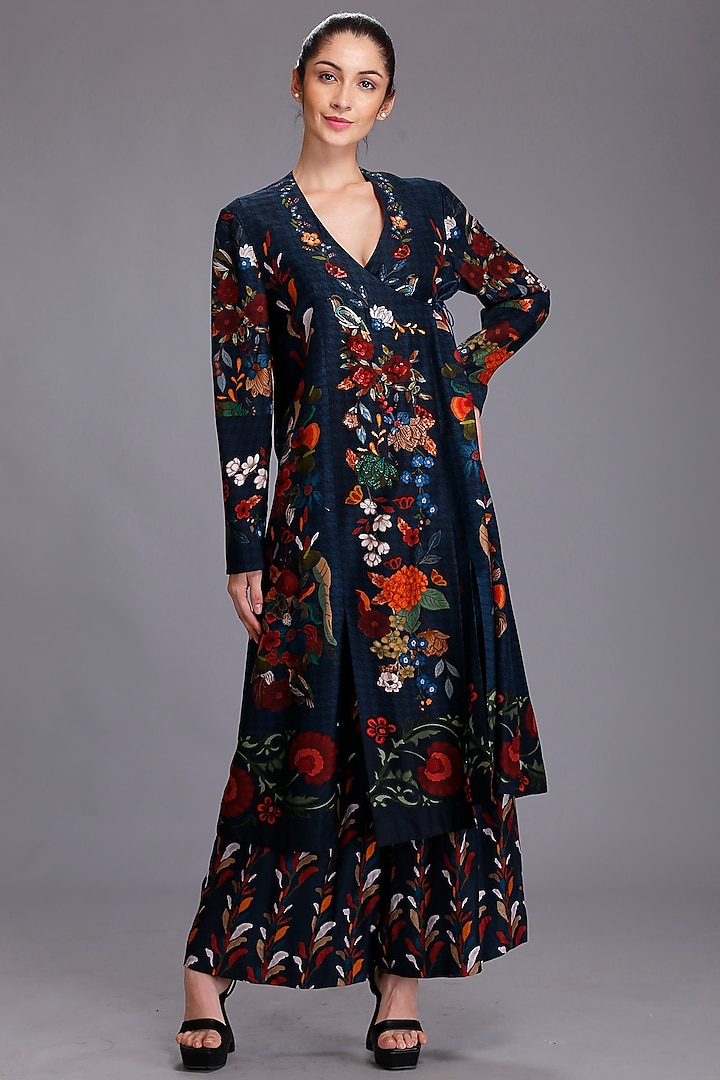 Blue Floral Digital Printed Maxi Dress by Alpona Designs