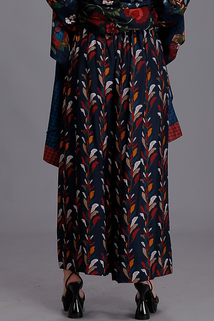 Blue Cotton Silk Printed Palazzo Pants by Alpona Designs at Pernia's Pop Up Shop