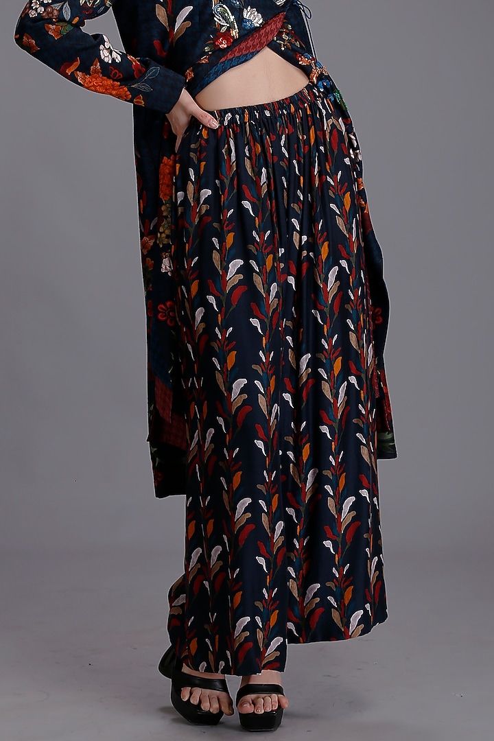 Blue Cotton Silk Printed Palazzo Pants by Alpona Designs at Pernia's Pop Up Shop