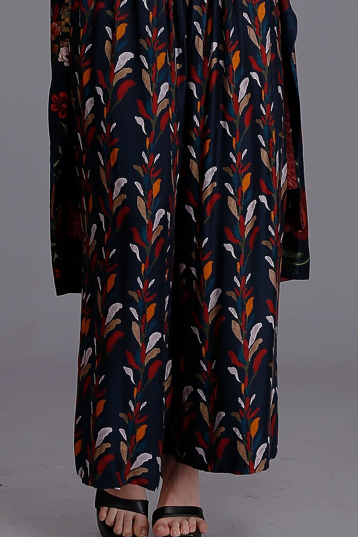 Blue Cotton Silk Printed Palazzo Pants by Alpona Designs at Pernia's Pop Up Shop