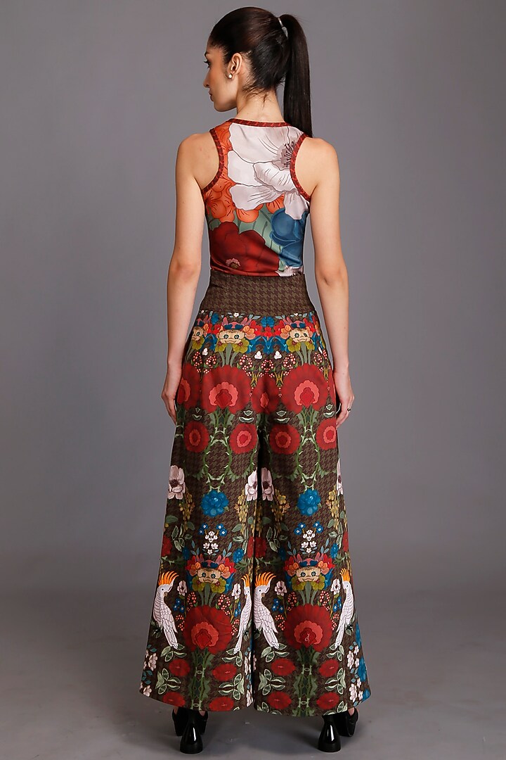 Olive Green Pure Cotton Printed Pants by Alpona Designs at Pernia's Pop Up Shop