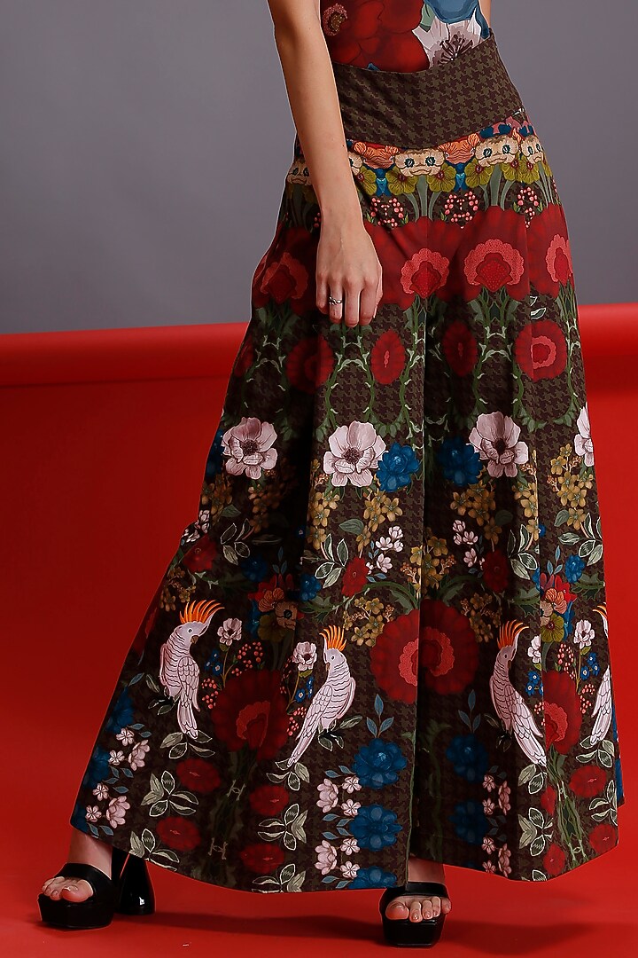 Olive Green Pure Cotton Printed Pants by Alpona Designs at Pernia's Pop Up Shop