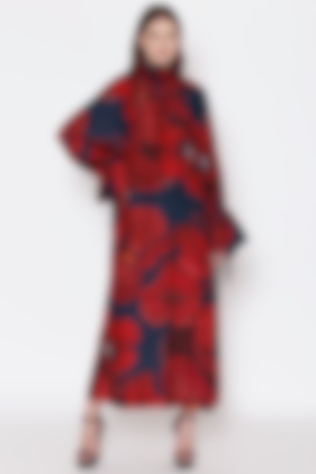 Red & Black Floral Printed Maxi Vacation Dress by Alpona Designs at Pernia's Pop Up Shop