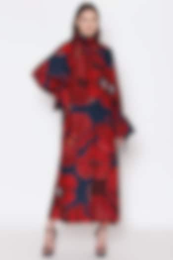 Red & Black Floral Printed Maxi Dress by Alpona Designs