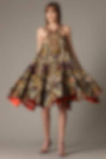 Ebony Brown Printed Flared Dress by Alpona Designs