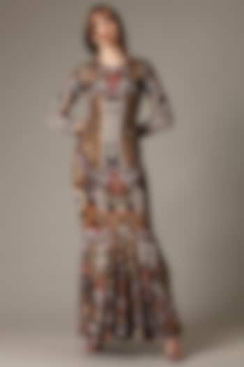 Ebony Brown Printed Mermaid Party Wear Dress by Alpona Designs at Pernia's Pop Up Shop