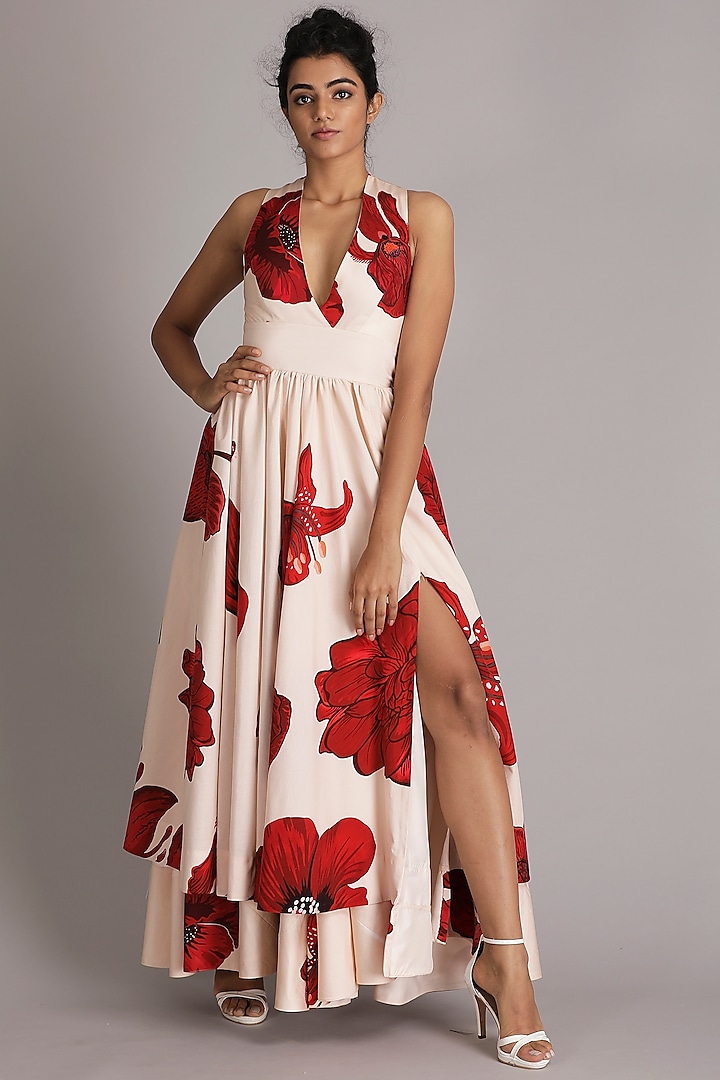 Pale Misty Rose Printed Maxi Dress by Alpona Designs