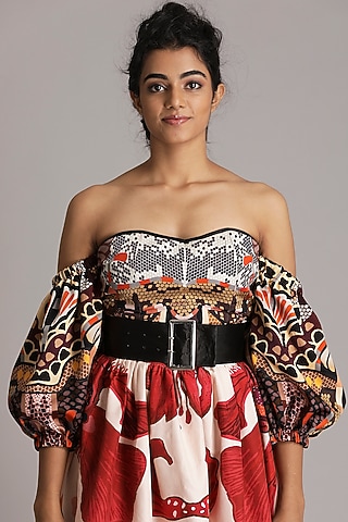 Ebony Brown Printed Corset by Alpona Designs