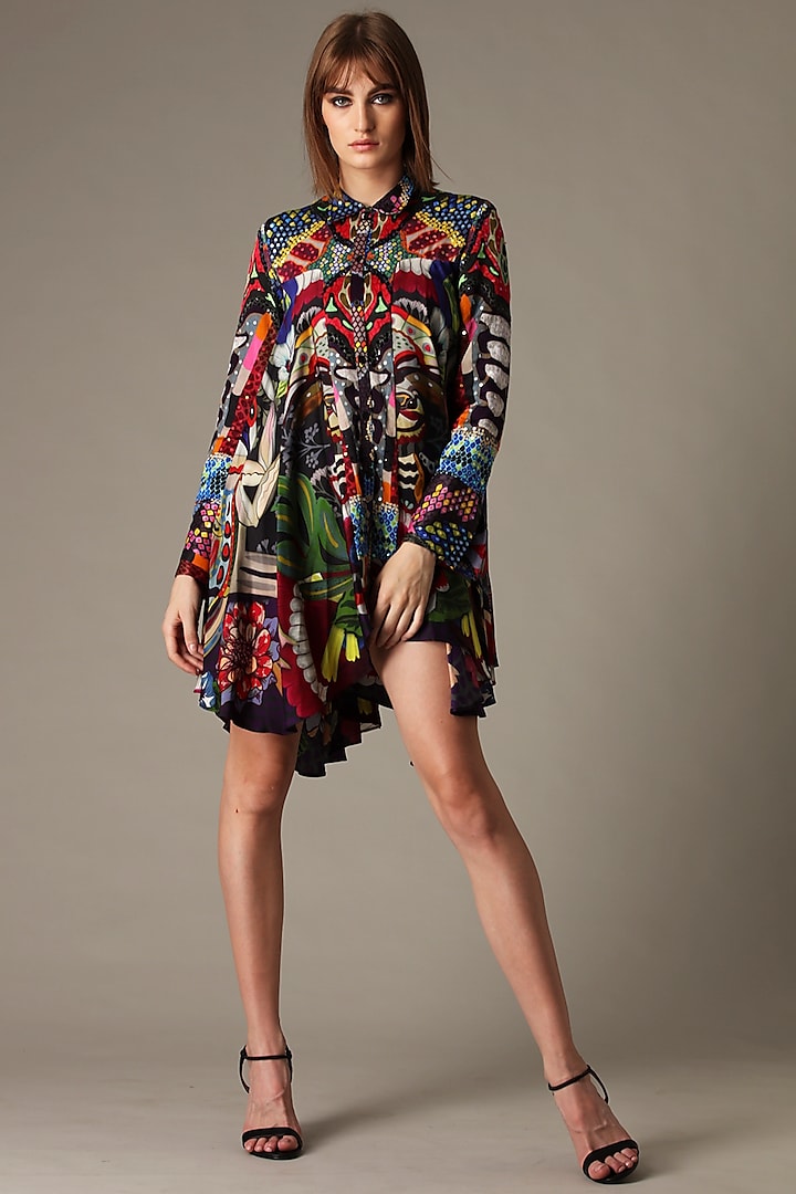 Multi-Colored Printed Shirt Dress by Alpona Designs