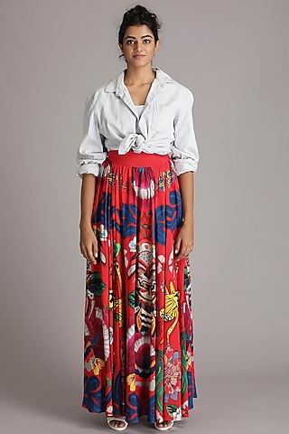 Red Mantis Printed Maxi Skirt by Alpona Designs