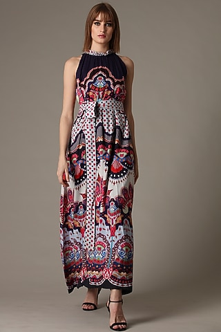 Midnight Purple Folk Printed Dress by Alpona Designs