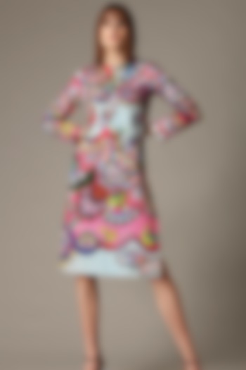 Sky Blue Printed Mini Vacation Dress by Alpona Designs at Pernia's Pop Up Shop