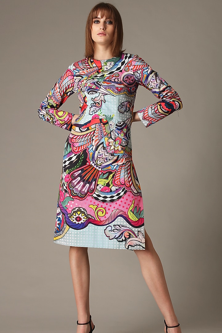 Sky Blue Printed Mini Vacation Dress by Alpona Designs at Pernia's Pop Up Shop