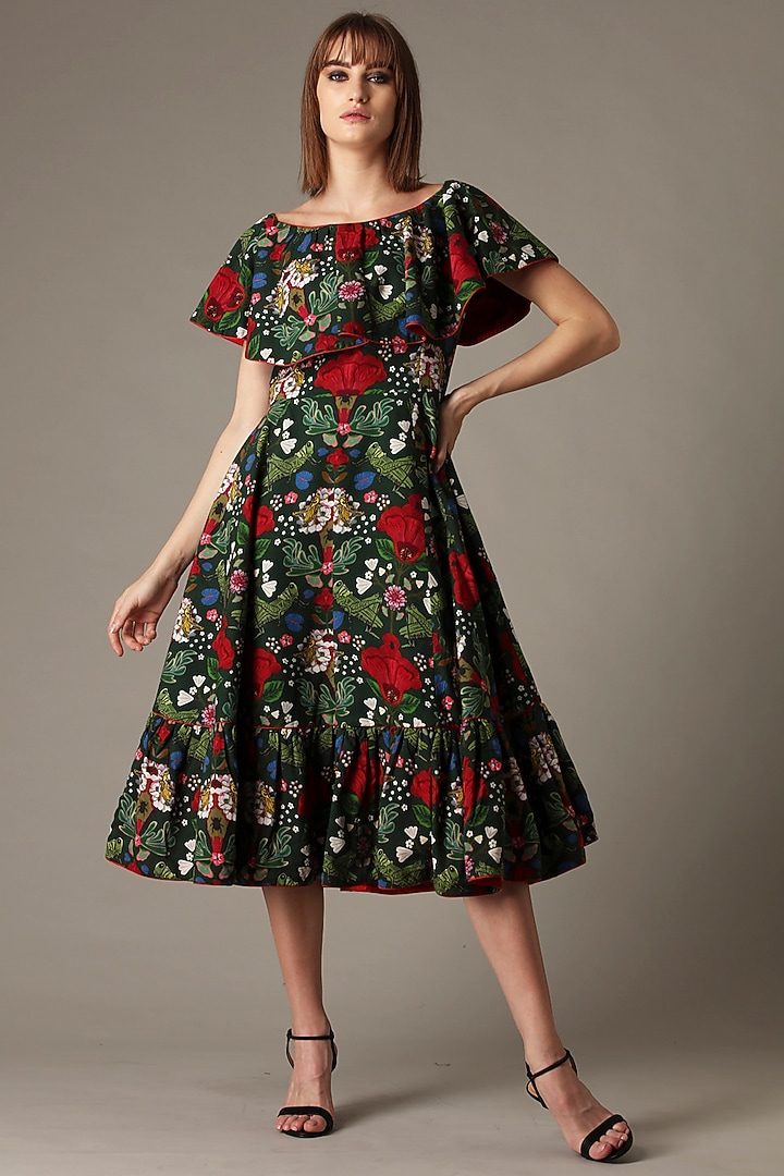 Forest Green Printed Vacation Dress by Alpona Designs at Pernia's Pop Up Shop