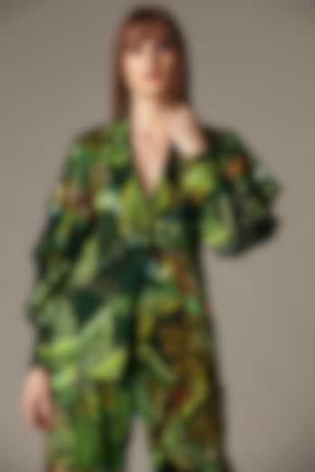 Moss Green Printed Jacket by Alpona Designs