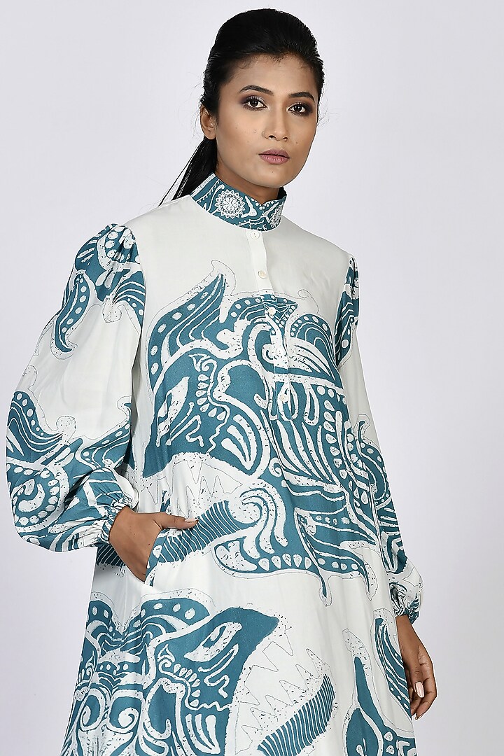 White Digital Printed Tunic by Alpona Designs at Pernia's Pop Up Shop