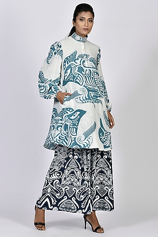 Dark Navy Blue Digital Printed Culottes by Alpona Designs