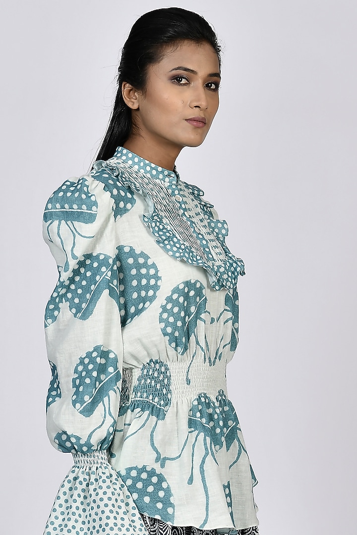 White Digital Printed Short Top by Alpona Designs at Pernia's Pop Up Shop